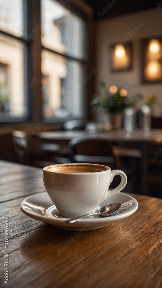 Single coffee cup on rustic table with lonely ambiance Single coffee cup on rustic table with lonely ambiance