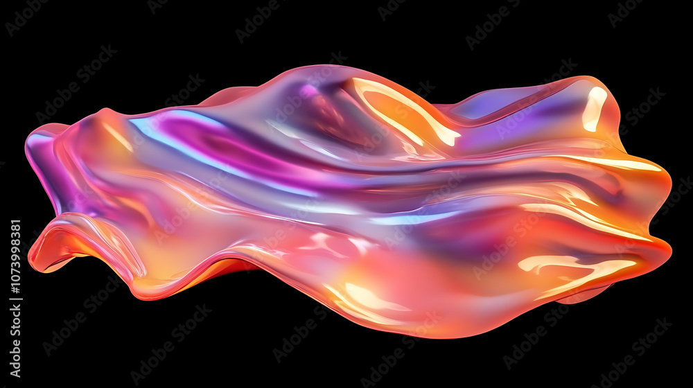 Obraz premium Holographic liquid blob iridescent wavy melted substance isolated on black background abstract 3d illustration