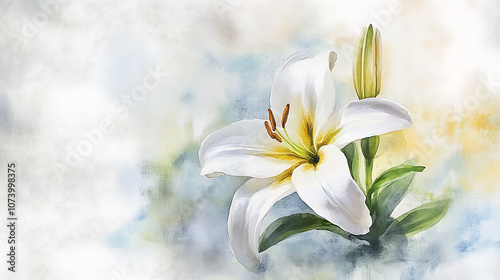 Fototapeta Naklejka Na Ścianę i Meble -  Heartfelt condolence card with delicate flower in loving memory illustration watercolor painting