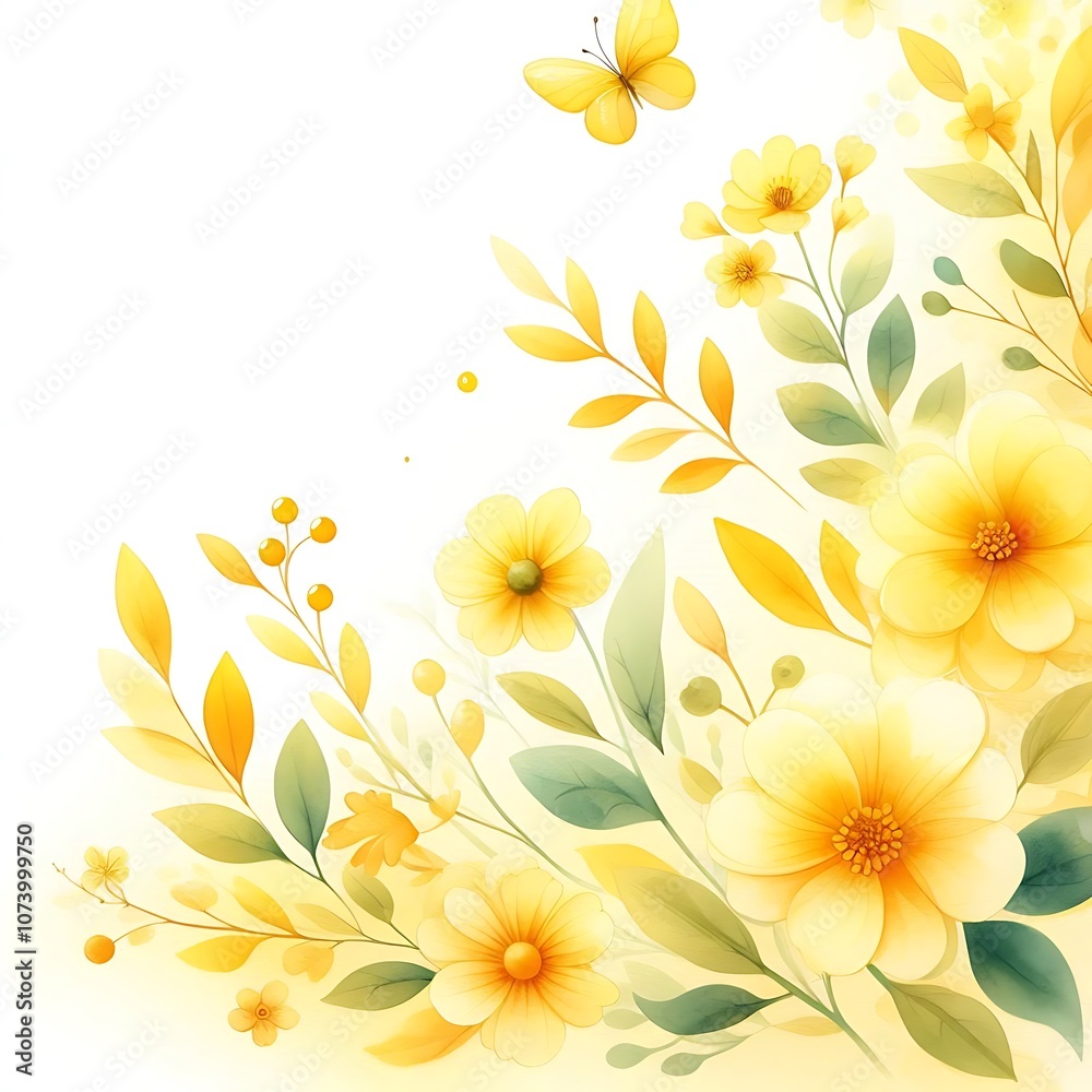 Cheerful watercolor background in sunny yellow tones with gentle floral shapes, evoking warmth and positivity Cheerful watercolor background in sunny yellow tones with gentle floral shapes, evoking warmth and positivity