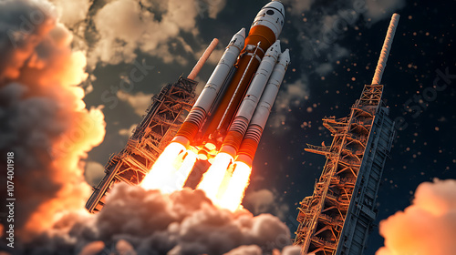 Fototapeta Naklejka Na Ścianę i Meble -  Pslv rocket blasting off from indian launch pad isro space mission cut out