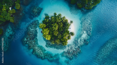 Stunning aerial view of turquoise lagoon and lush island in french polynesia tropical paradise in south pacific high resolution photo