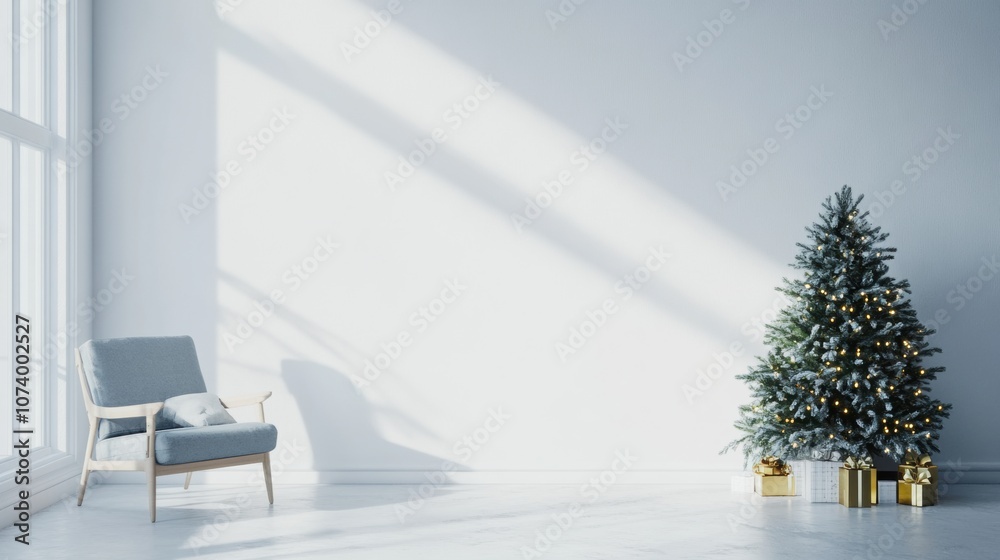 Fototapeta premium Festive tree in a cozy living room for the holidays