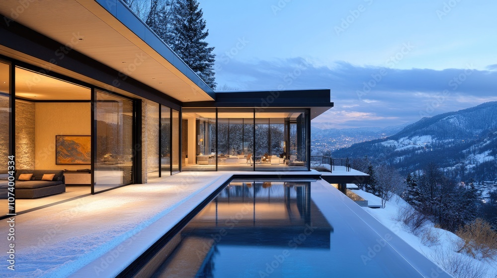 Modern home with a pool overlooking mountains. This image is perfect for showcasing luxury living and stunning natural views. Modern home with a pool overlooking mountains. This image is perfect for showcasing luxury living and stunning natural views.