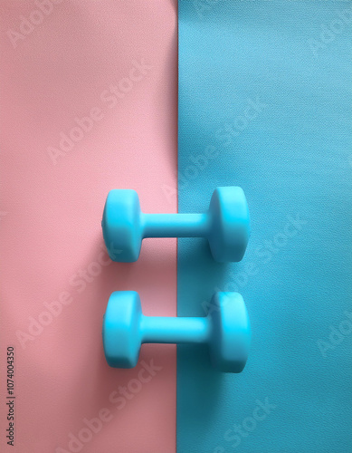 dumbbells, isolated on a Soft blue and Pink Pastel