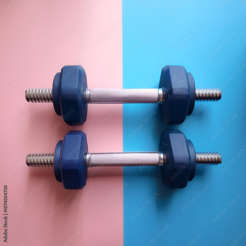 dumbbells, isolated on a Soft blue and Pink Pastel dumbbells, isolated on a Soft blue and Pink Pastel