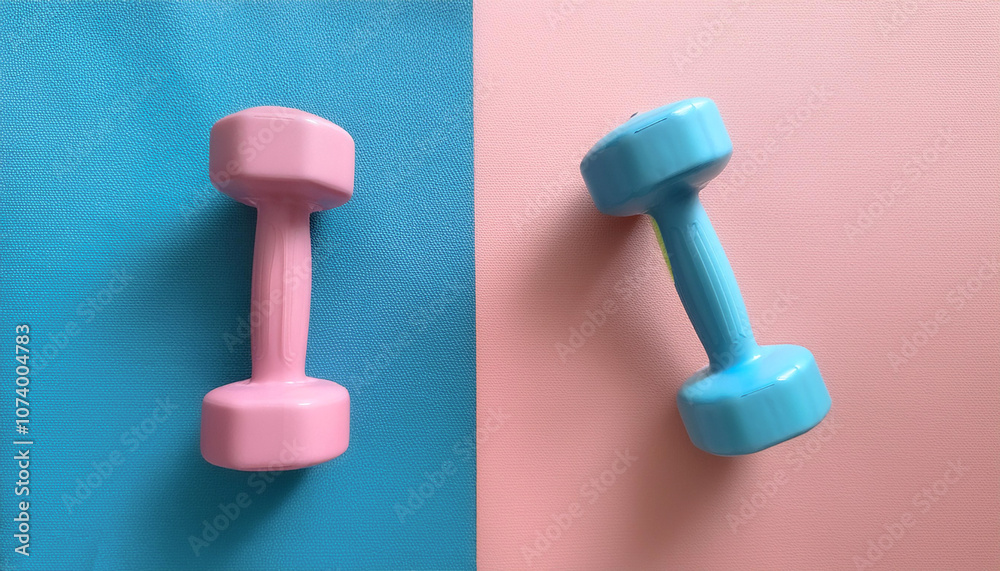 dumbbells, isolated on a Soft blue and Pink Pastel dumbbells, isolated on a Soft blue and Pink Pastel