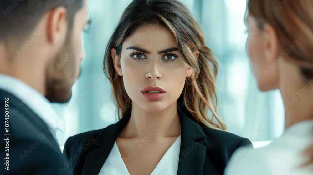 Tensions rise as business people face conflict in the office, collaborating to seek effective solutions together. Tensions rise as business people face conflict in the office, collaborating to seek effective solutions together.