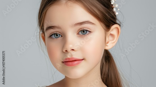 A young girl shines in a stunning dress and sparkly diadem at the beauty contest, radiating confidence and charm.