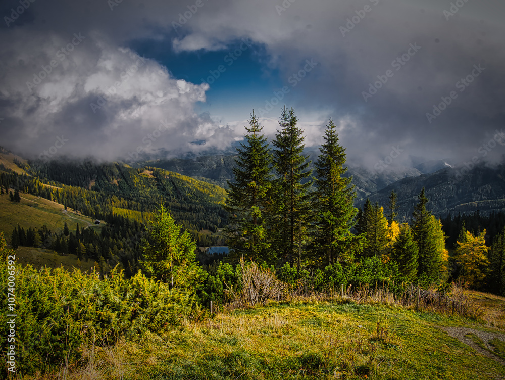 Beautiful Autumn day on a Hohe Veitsch mountain in Alps Beautiful Autumn day on a Hohe Veitsch mountain in Alps