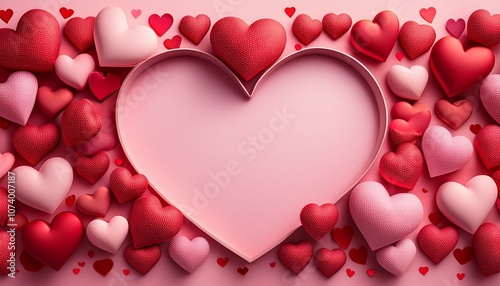 Red & pink hearts on pink background