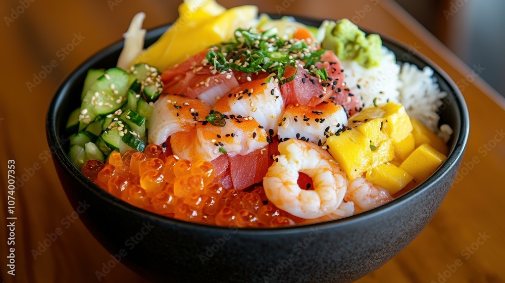 Delight in a vibrant poke bowl, brimming with fresh seafood and veggies, perfect for a cozy dinner with healthy flair. Delight in a vibrant poke bowl, brimming with fresh seafood and veggies, perfect for a cozy dinner with healthy flair.