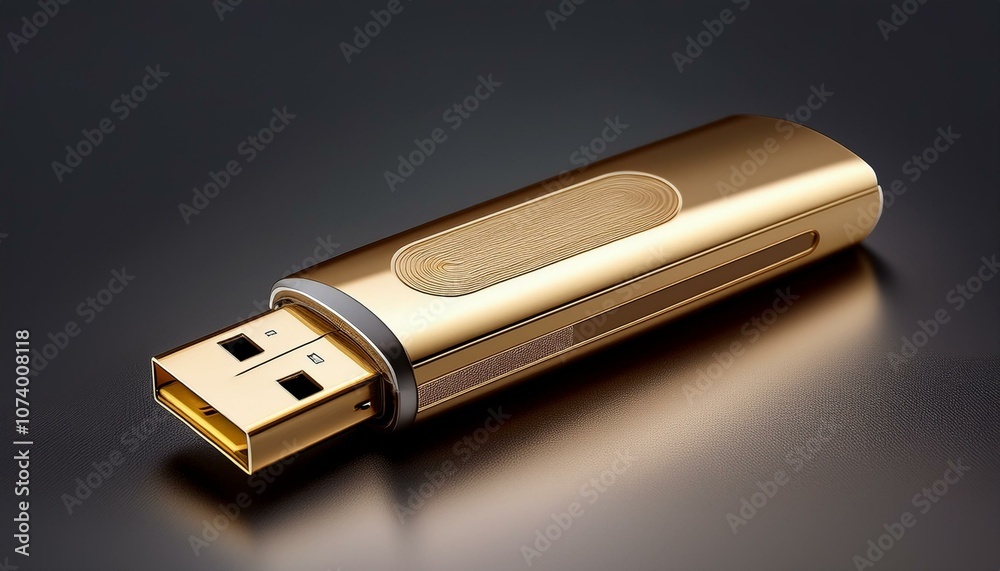 Gold USB drive on table