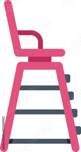 Pink baby high chair standing on white background, feeding chair for toddlers, kids furniture