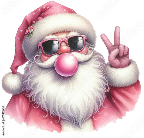 Cool Santa with Bubblegum and Peace Sign – Fun Christmas Sublimation Clipart PNG Cutout Designs.