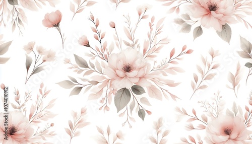 Delicate watercolor floral pattern in blush pink tones