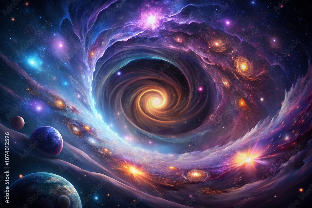 Obraz premium Abstract Illustration of Dark Matter and Dark Energy, Capturing Cosmic Mysteries and Theories of the Universe in a Vivid and Engaging Visual Representation for Scientific Exploration