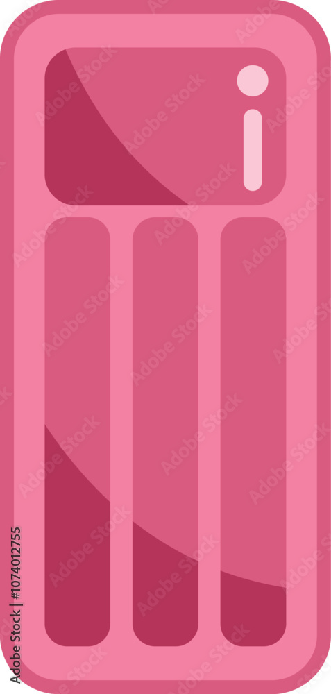 Pink inflatable mattress is standing against a white background