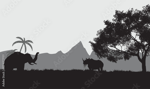 silhouettes of grass and elephant photo