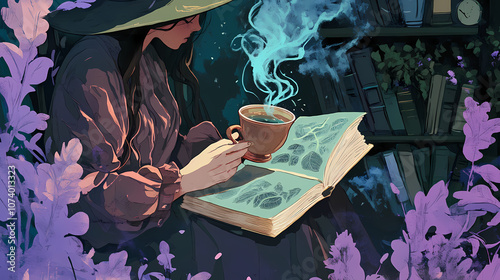 Reading tea leaves illustration. Arcane. Illustration photo