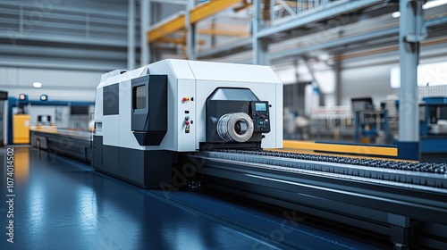 Automated laser cutting machine. Use this image for industry, technology, or manufacturing concepts.