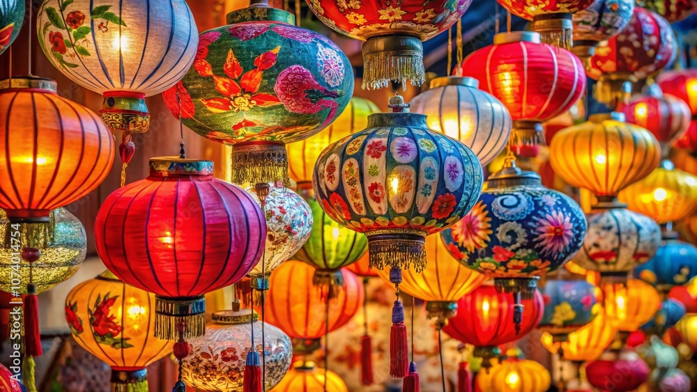 A Captivating Collection of Colorful Hanging Chinese Lanterns Isolated on a Crisp White Background, Perfect for Cultural Themes and Festive Decorations in Stock Photography A Captivating Collection of Colorful Hanging Chinese Lanterns Isolated on a Crisp White Background, Perfect for Cultural Themes and Festive Decorations in Stock Photography