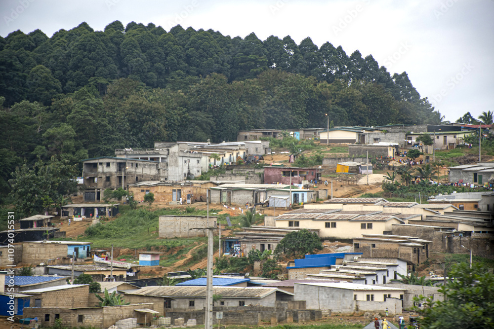 Fototapeta premium view of the city of the city, Aerial view of neighborhoods along the highway in Ivory Coast