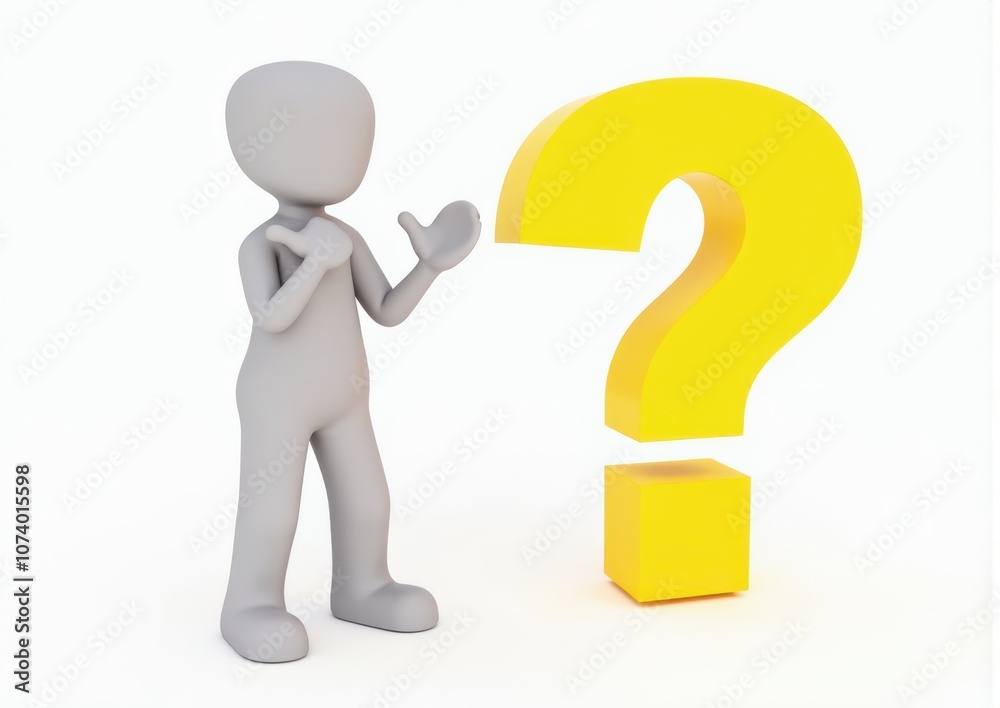 gray man 3d model thoughtful next to him question mark gray man 3d model thoughtful next to him question mark