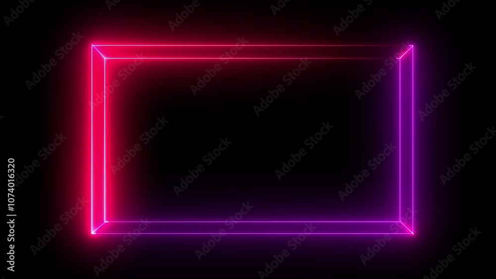 glowing neon red  and pink color square rectangle picture frame animation icon on black background