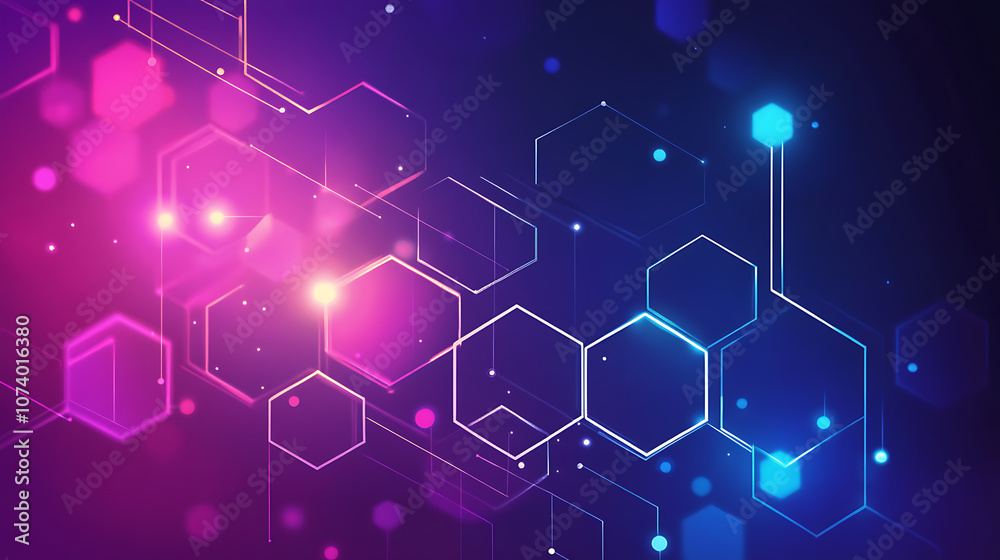 A purple and blue background with hexagon shapes and neon lines A purple and blue background with hexagon shapes and neon lines