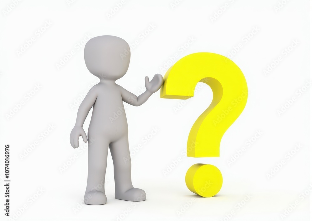 gray man 3d model thoughtful next to him question mark gray man 3d model thoughtful next to him question mark
