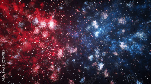 A vibrant display of red, white and blue fireworks illuminating the night sky during an american celebration event