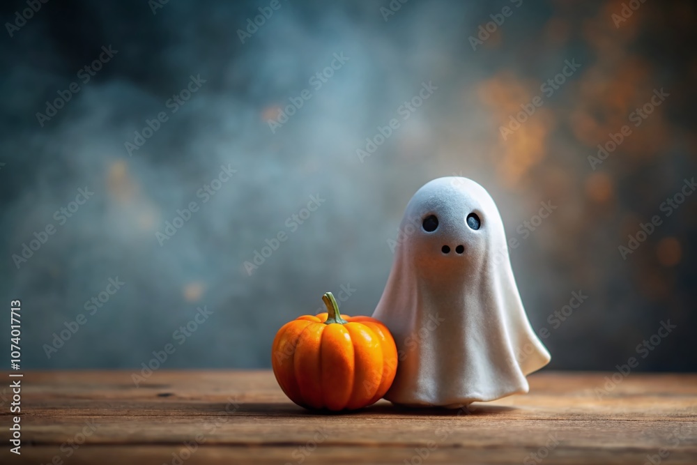 Adorable 3D Ghost Holding a Pumpkin on a Minimalistic Backdrop for Halloween Decor and Celebrations Adorable 3D Ghost Holding a Pumpkin on a Minimalistic Backdrop for Halloween Decor and Celebrations