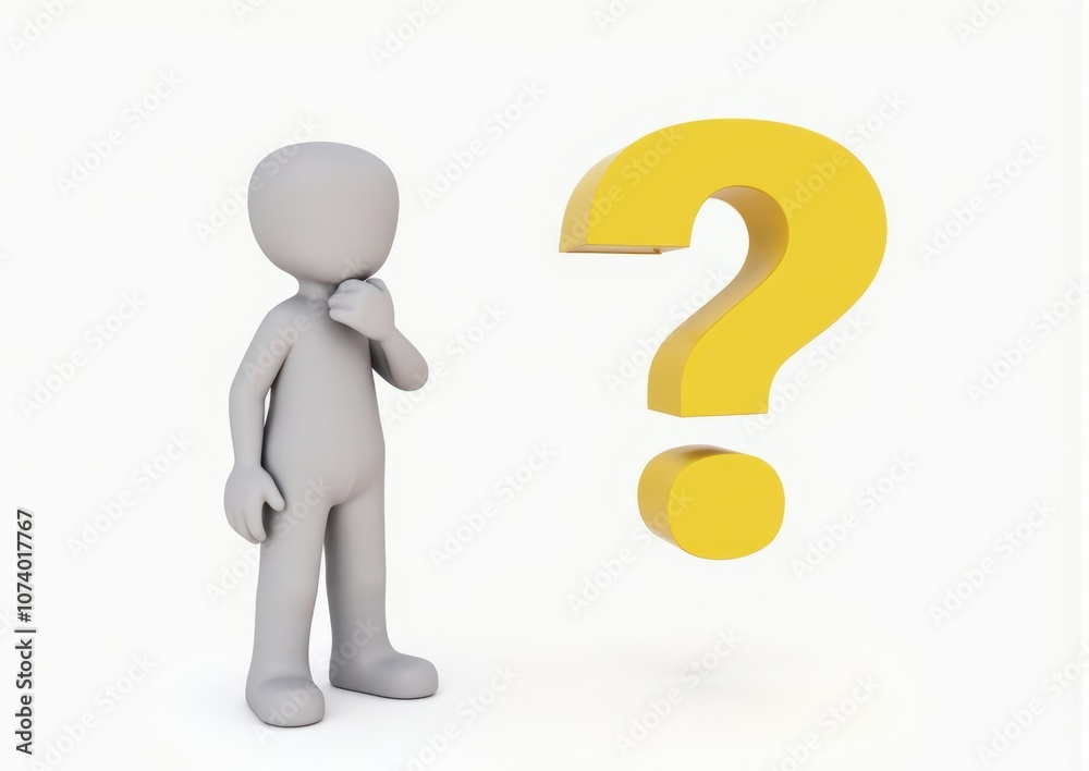 gray man 3d model thoughtful next to him question mark gray man 3d model thoughtful next to him question mark