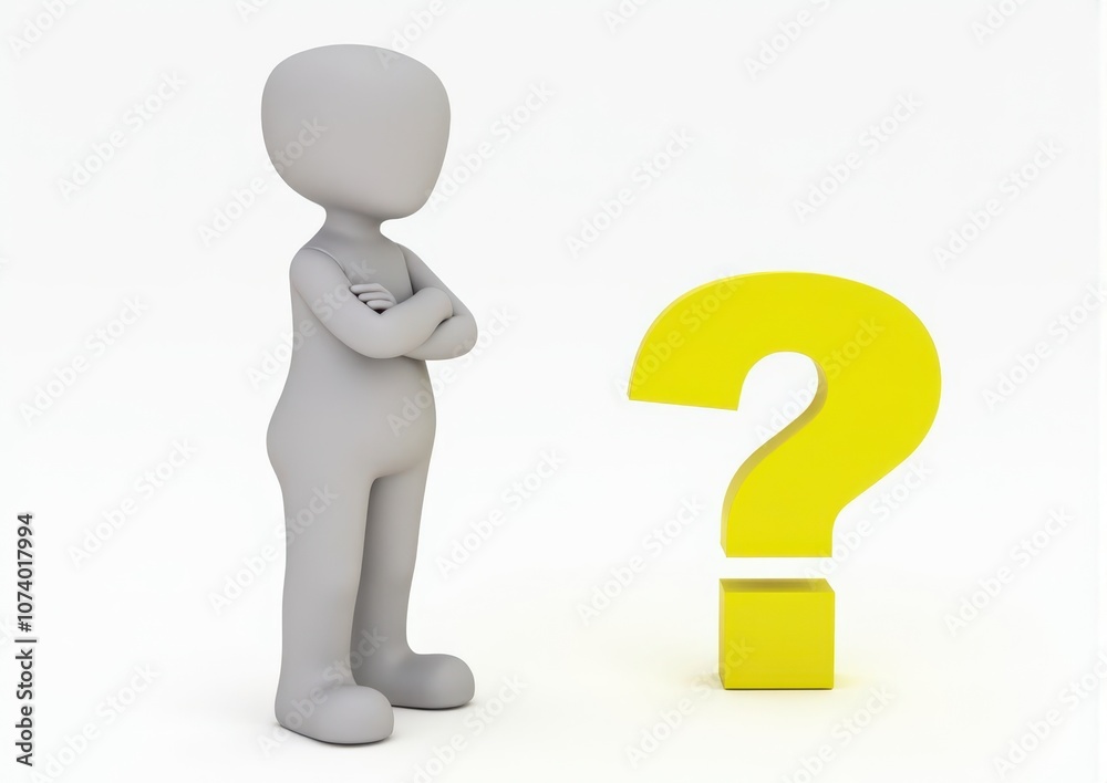 gray man 3d model thoughtful next to him question mark gray man 3d model thoughtful next to him question mark