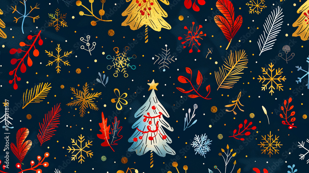 Fototapeta premium Illustration of a forest made of lovely Christmas patterns.