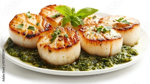 Grilled Scallops with Basil and Pesto Sauce