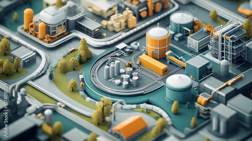 Isometric model of an industrial complex in the urban center