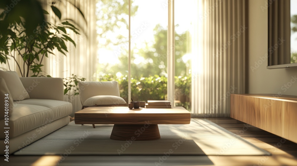 Modern Living Room with Sunlight Streaming In Modern Living Room with Sunlight Streaming In