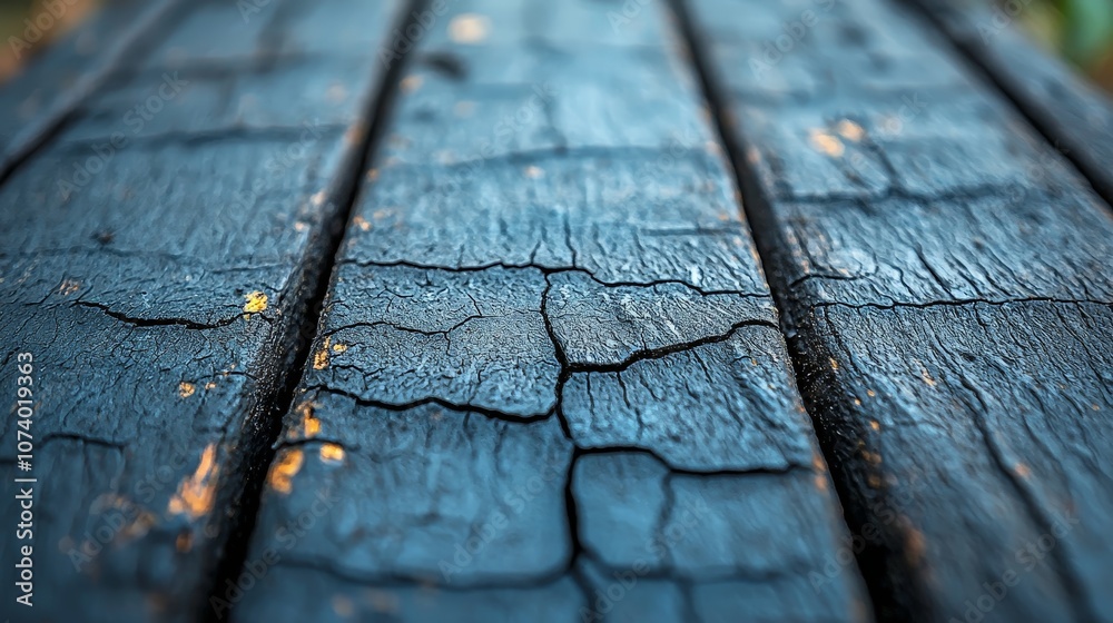 Close-up of weathered blue wooden planks with cracks and texture. Close-up of weathered blue wooden planks with cracks and texture.