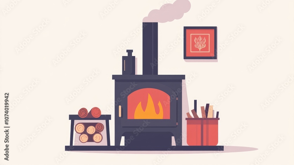 Naklejka premium Pellet Inserts For Fireplace Wood Stove Burner Fires Burning Log In Open Fireplace Heat Source Fire In Wood Stove With Modern Design