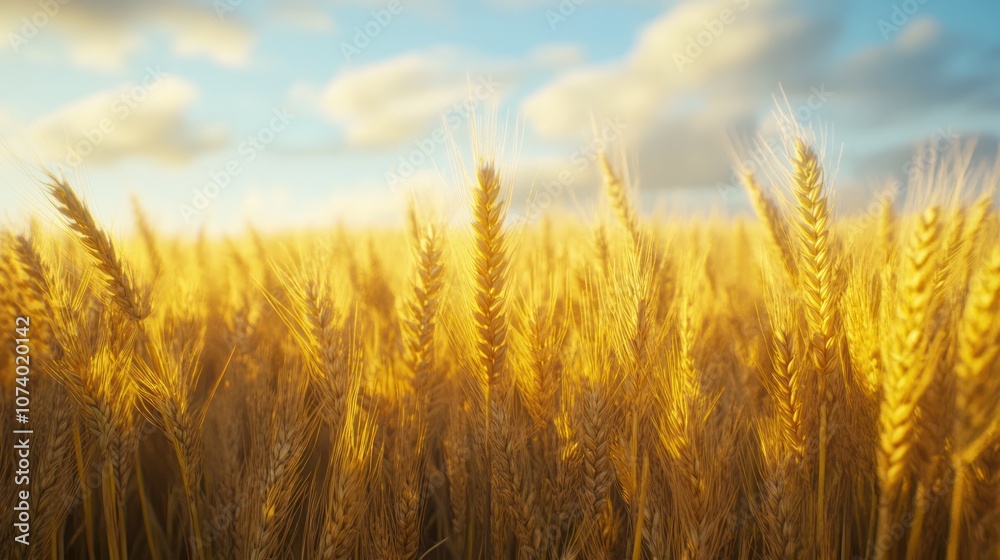 Golden Wheat Field Under a Cloudy Sky Golden Wheat Field Under a Cloudy Sky