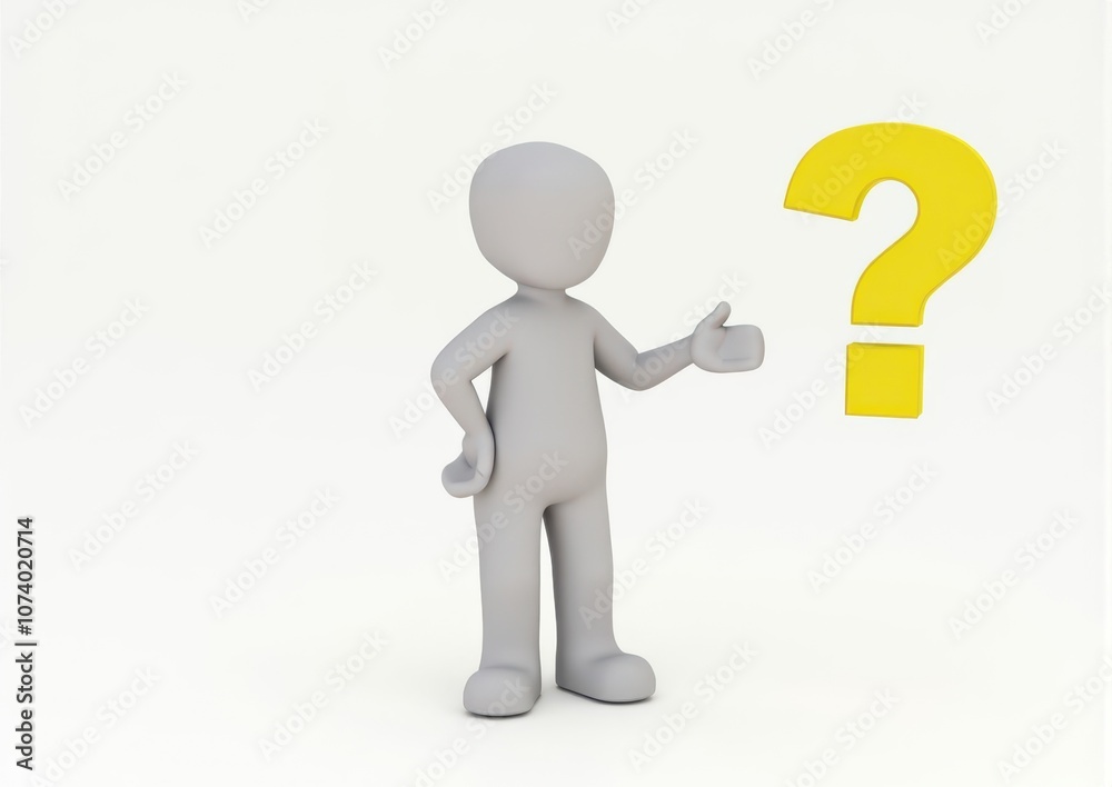 gray man 3d model thoughtful next to him question mark gray man 3d model thoughtful next to him question mark