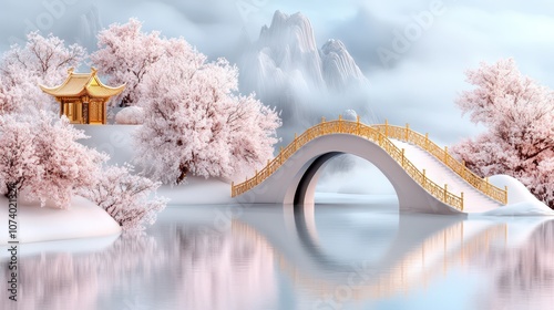 A serene depiction of Qixi Festival with Guilin mountains, a bridge, and tranquil waters at twilight