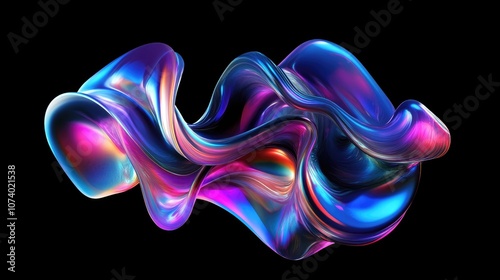 Abstract Iridescent Wavy Marble Shapes Or Liquid Flow Glossy Neon Holographic Curved Forms Vibrant Curved Rainbow Distorted Shapes