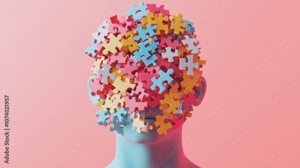 Head Covered With Puzzle Pieces Concept Of Complexes And Insecurities Mental Health Challenges 3D Illustration Head Covered With Puzzle Pieces Concept Of Complexes And Insecurities Mental Health Challenges 3D Illustration