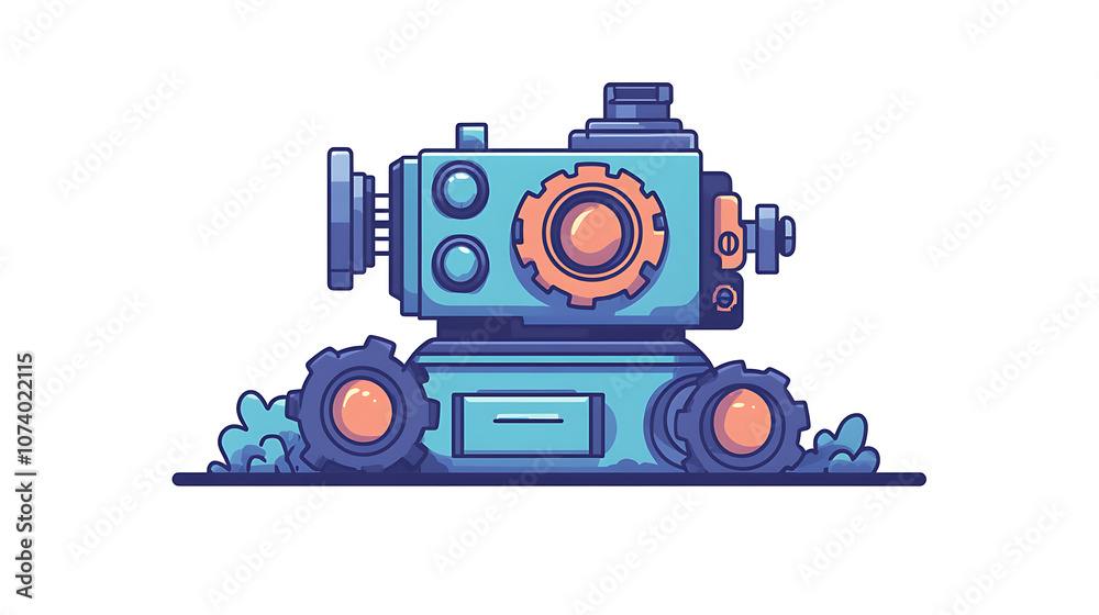 Fototapeta premium Hand-drawn illustration of a machine with gears, symbolizing the concept of functions in programming, Ideal for educational content on coding and software development