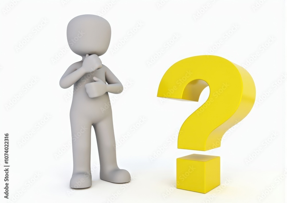 gray man 3d model thoughtful next to him question mark gray man 3d model thoughtful next to him question mark