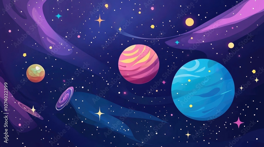 Naklejka premium Planets Of The Solar System Among Stunning Nebulas And Starry Galaxies Theme Of Space Cosmic Exploration Astronomy