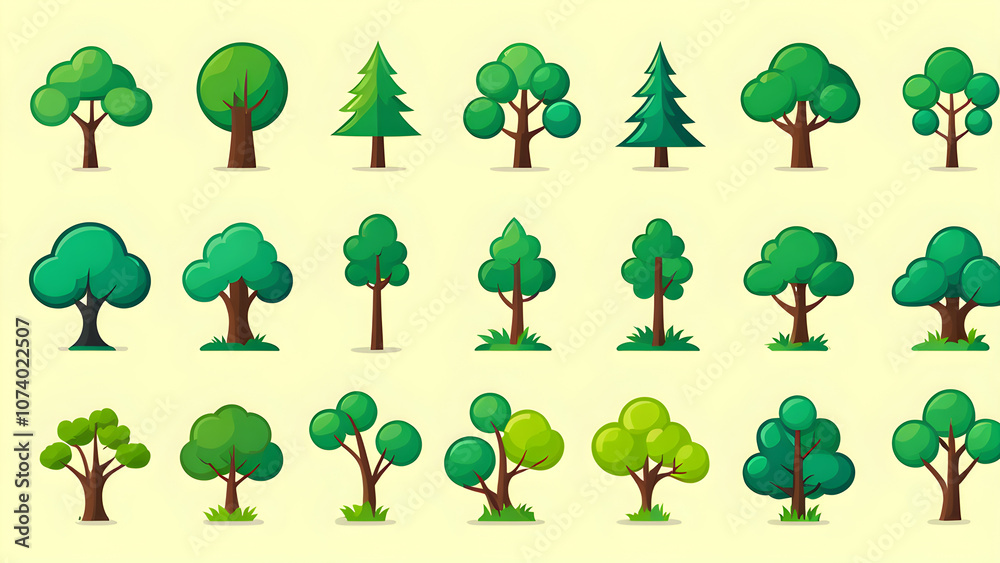 Fototapeta premium Simple wooden icon set, tree